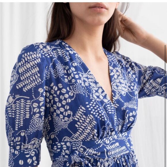 &Other Stories Cotton Blend Coffee Bean Blue Floral Maxi Dress size 0 - Picture 2 of 10